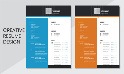  Professional Creative Modern minimalist Resume and Cover Letter Layout Vector Template for Business Job Applications with blue and orange color.