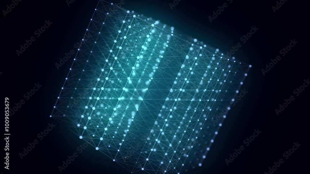 Aufkleber abstract wireframe cube. network connection structure. digital blockchain concept. futuristic blue b