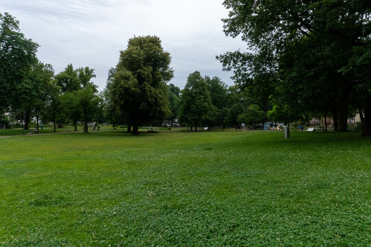 A peaceful, cozy park in Germany, surrounded by greenery and tranquility