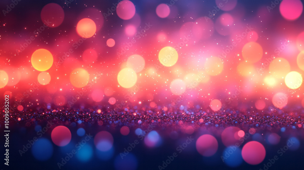 Poster a scattering of vibrant bokeh circles softly transitioning across an illuminated gradient surface,