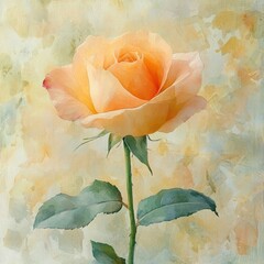 A beautiful watercolor painting of a soft orange rose with delicate petals against a subtle pastel background.