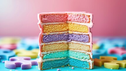 Colorful Puzzle Piece Cake with Layered Frosting,National Cake Day