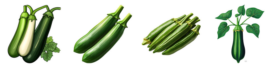Three varieties of green zucchini are displayed against a black background, showcasing their different shapes and sizes.
