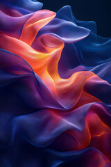 Obraz premium Glowing shapes in deep blue and rich red, flowing together in a smooth abstract design, floating on a dynamic backdrop,