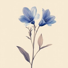 Obraz premium Elegant blue flower with delicate petals and green leaves, perfect for nature-themed projects and designs.