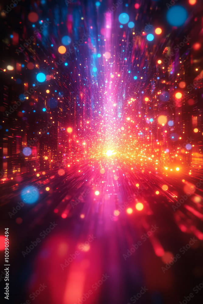 Poster a glowing pixel burst radiating in all directions, isolated on a gradient canvas, creating a vibrant