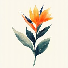 Vibrant tropical flower illustration with striking orange and blue hues, perfect for botanical or decorative themes.