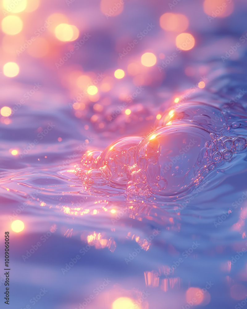 Poster a vibrant gradient with curved lines, softly illuminated by bokeh lights, floating gently on a paste