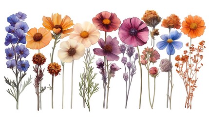 Obraz premium watercolor wildflowers set. autumn dried flowers for weddings and prints
