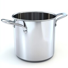 A shiny stainless steel cooking pot with two handles, designed for food preparation.