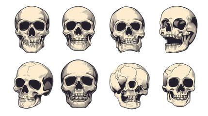 Multi Skulls Illustration Isolated On White Background