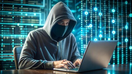 Digital Cybercrime Concept: A Hacker in Front of a Computer as a Visual Metaphor for Online Security Threats and Data Breaches








