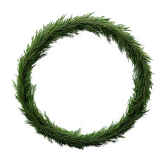 Green wreath made of evergreen branches on a white isolated background.