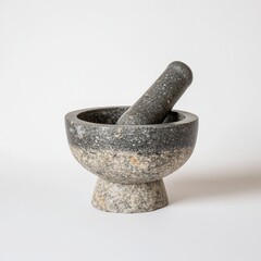A stone mortar and pestle used for grinding and mixing ingredients in cooking.