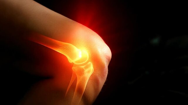 Joint discomfort: visualization of knee pain in patella area highlights challenges of mobility and importance of understanding symptoms for effective treatment, rehabilitation strategies.