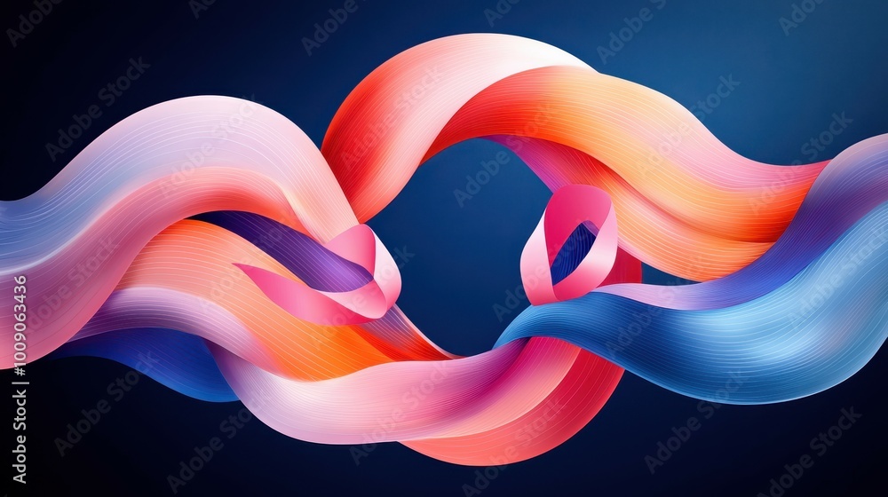 Poster abstract colorful shapes in a dynamic composition on a dark background.