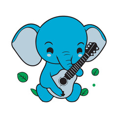 Cute elephant playing guitar. Animal cartoon concept isolated. Can used for t-shirt_ greeting card_ invitation card or mascot. Cute Elephant vector