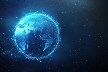Glowing holographic Earth in space. copy space background. Generated AI
