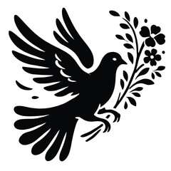 Obraz premium Silhouette Dove Flight Flowers