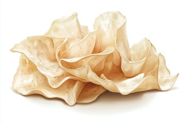 Obraz premium A close-up view of a beautiful, delicate, and textured cream-colored mushroom, showcasing its intricate layers and organic form, white background