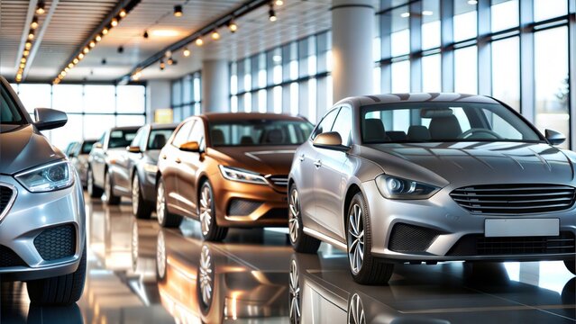 Modern car dealership interior showcasing shiny vehicles in a sleek showroom design.






