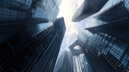 Low Angle View of Modern Skyscrapers with Glass Facades