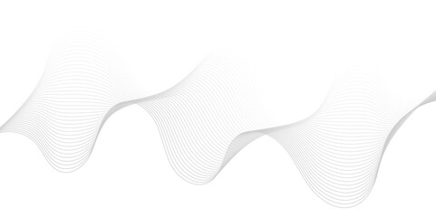Abstract gray wave dynamic curve lines on transparent background with flowing particles. Digital energy waves technology concept. Modern backdrop design for business, presentation, banner.