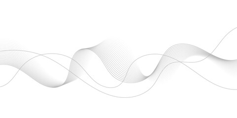 Abstract gray wave dynamic curve lines on transparent background with flowing particles. Digital energy waves technology concept. Modern backdrop design for business, presentation, banner.