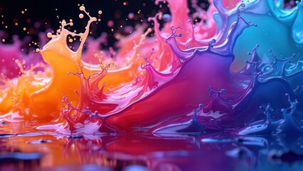 Fototapeta premium A vibrant wallpaper showcasing NEO QLED technology with HDR, featuring a mesmerizing flow of colorful, glossy liquid blending radiant hues like neon pink, electric blue, bright gold, and deep purple.