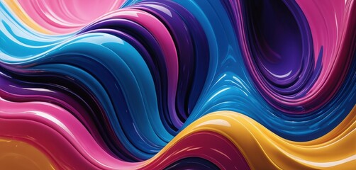 Obraz premium Detailed wallpaper highlighting NEO QLED technology with HDR, featuring a mesmerizing flow of colorful, glossy liquid blending radiant hues like neon pink, electric blue, bright gold, and deep purple.