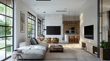 Fototapeta premium Modern DIY interior design with a mix of new and repurposed elements