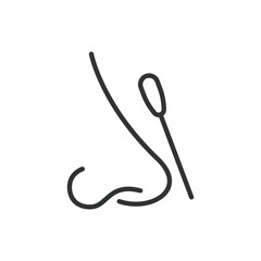Nasal test, in line design. Nasal, swab, medical test, COVID, PCR test, health check on white background vector. Nasal test editable stroke icon