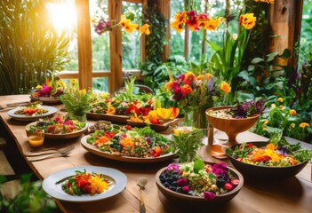 explore plant based dishes presented colorful settings fresh ingredients eye catching arrangements feast eyes, vibrant, vegetable, healthy, cuisine