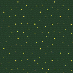 Cute little stars on the dark green background, holiday, Birthday, New Year, Christmas seamless pattern for banner, wrapping paper, websites