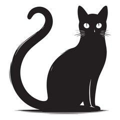 Black Cat sitting Silhouette isolated on White Background. Icon Vector Illustration. Concept for Logo, Print, Sticker. Cat vector icon. Cat silhouette symbol