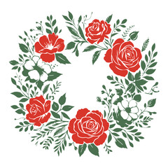 Floral vector collection. Flowers decoration illustration of red rose flowers, leaves, branches. Romantic botanic elements for wedding or greeting card design
