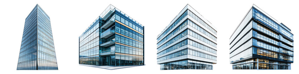 Modern office building with glass facade, isolated on a transparency background