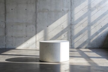 Concrete cylinder casting shadows in a sunlit space.