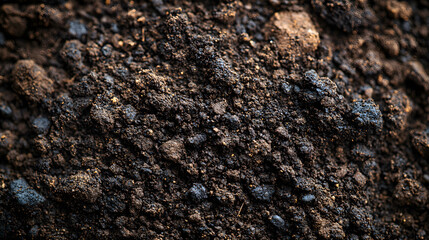 Soil Background Close-Up, Top View, High Resolution Photograph of Rich Brown Soil with Textured Surface, Perfect for Agricultural Themes and Nature-related Projects
