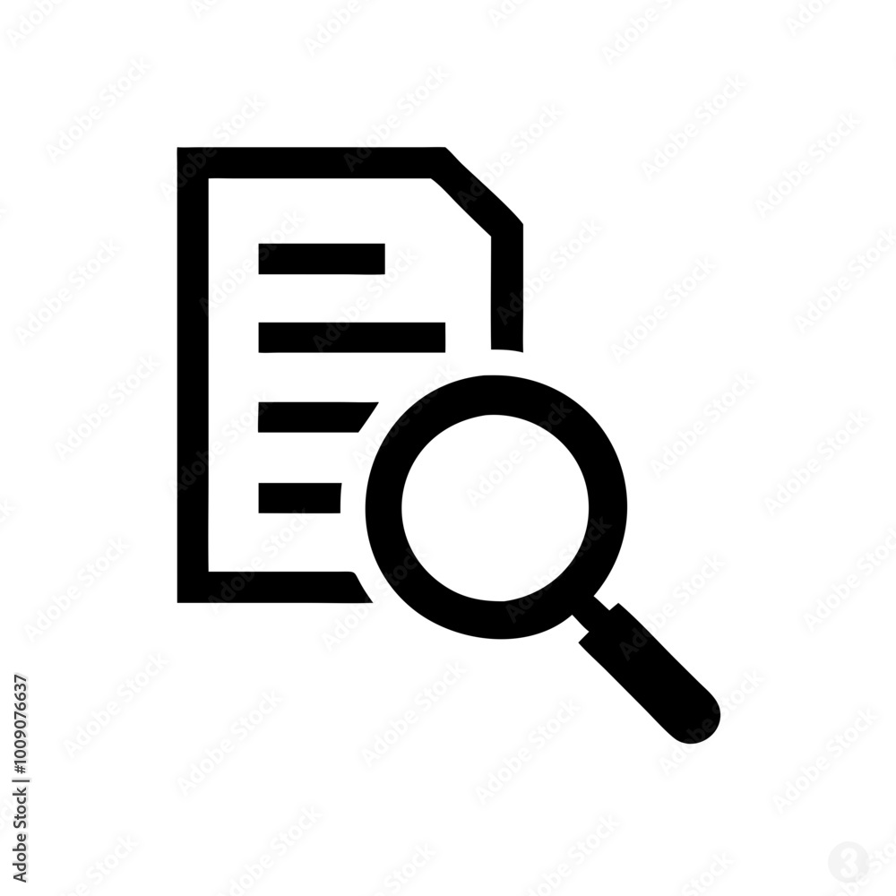 Poster audit and analytics icon depicting a document with a magnifying glass for business and marketing