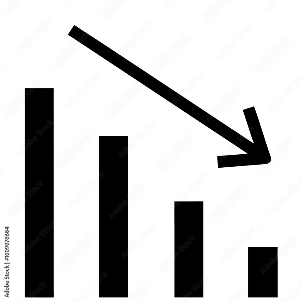 Poster cost reduction icon depicting a declining graph representing decreased expenses for business and mar