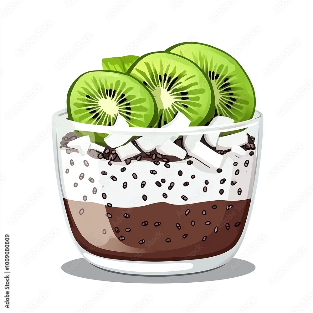 Sticker A delicious layered dessert featuring chocolate, cream, and kiwi slices.