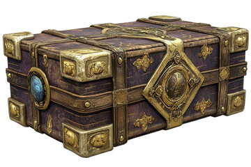 Obraz premium Vintage treasure chest with intricate details, showcasing a blend of artistry and craftsmanship on a white isolated background.
