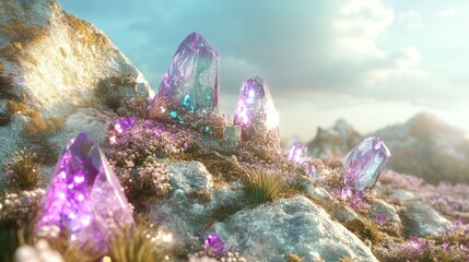 Crystallized Mountaintop with Purple and Blue Gemstones