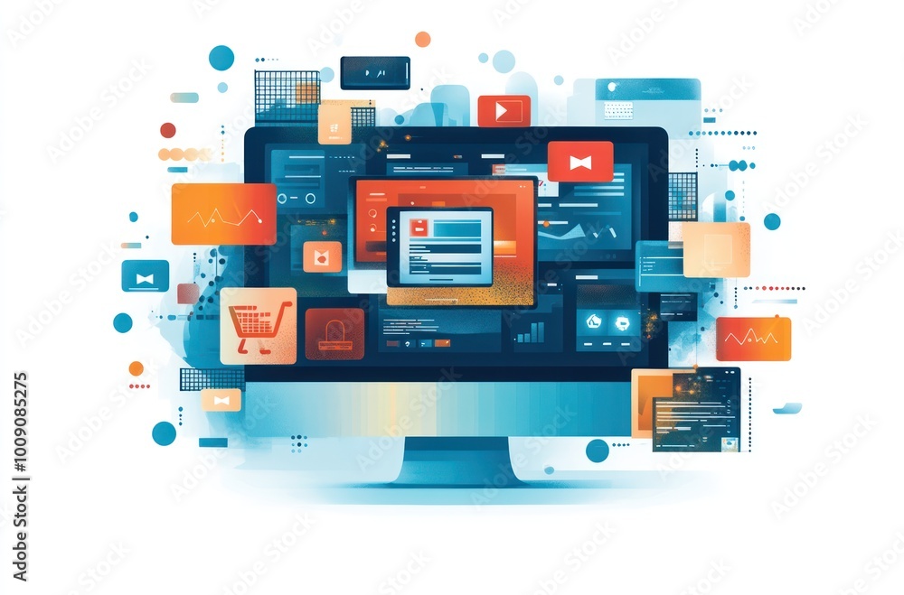 Wall mural digital marketing concept with abstract interface elements