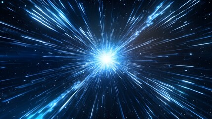Fototapeta premium Blue light rays background with glowing speed lines and a starry sky, an AI technology digital concept background for futuristic science or space travel