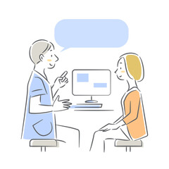 婦人科受診　更年期障害　中年女性　シンプルでお洒落な線画イラスト