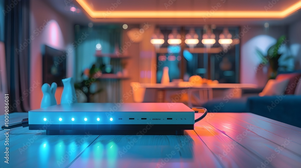 Poster quantum internet router seamlessly integrating smart tech in home interior