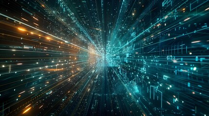 Fototapeta premium Quantum Superposition Visualization Boundless Data Transmission through Interconnected Quantum Networks