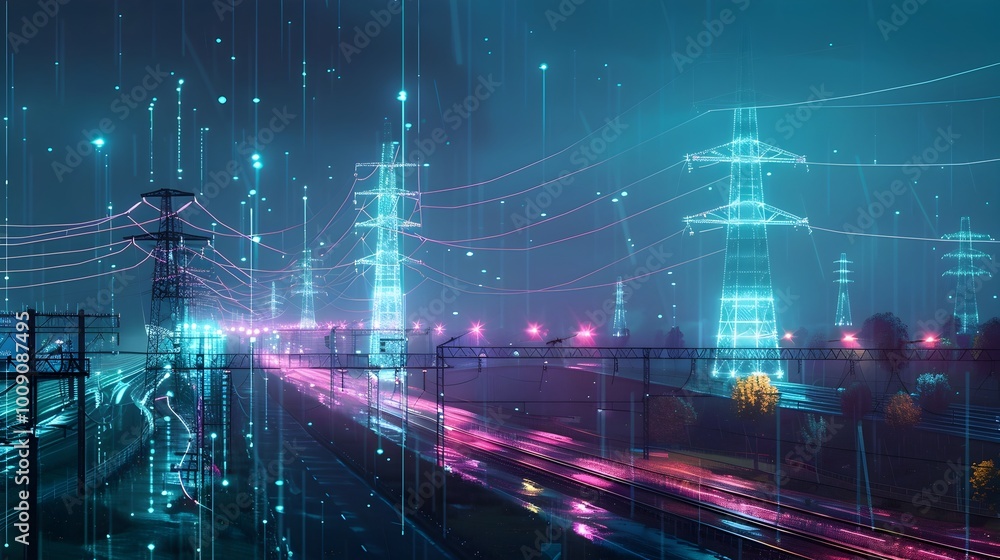 Poster smart grid automation optimizing energy flow during thunderstorm